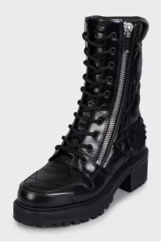 Black D-Leader leather boots