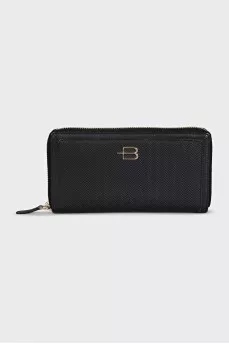 Black leather wallet with tag