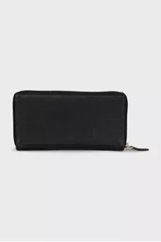 Black leather wallet with tag