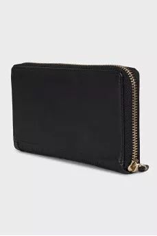 Black leather wallet with tag