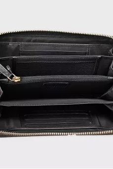 Black leather wallet with tag