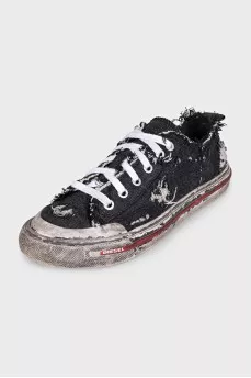 Textile sneakers with a distressed effect