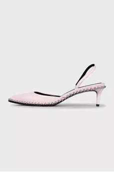 Pink leather slingbacks with decor