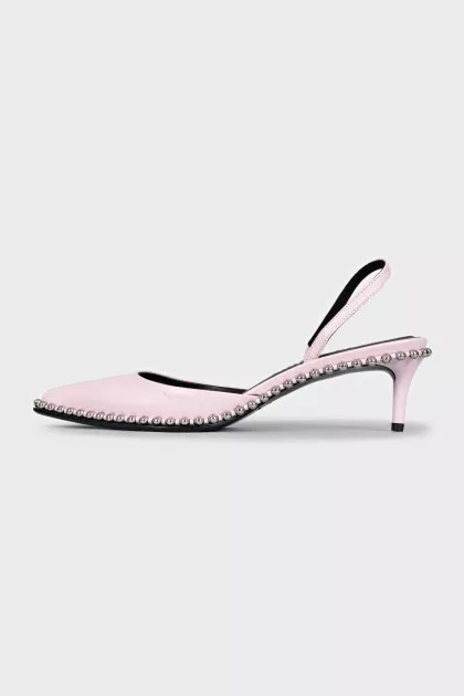 Pink leather slingbacks with decor