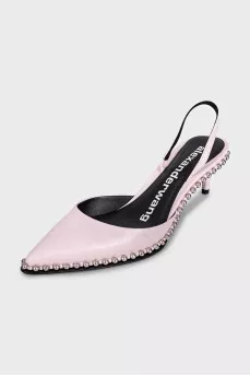 Pink leather slingbacks with decor