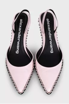 Pink leather slingbacks with decor