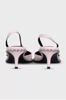 Pink leather slingbacks with decor