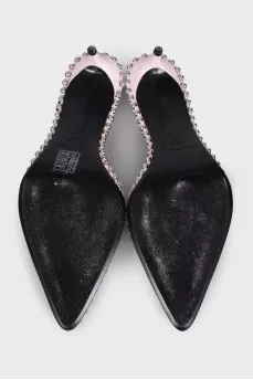 Pink leather slingbacks with decor