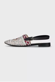 White slingbacks with multi-colored embroidery