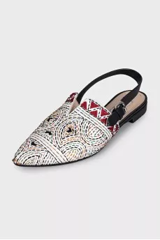 White slingbacks with multi-colored embroidery