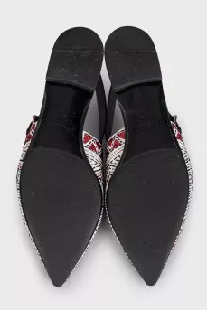 White slingbacks with multi-colored embroidery