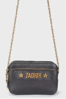 Leather gold brand logo bag