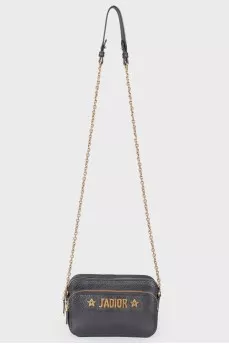 Leather gold brand logo bag