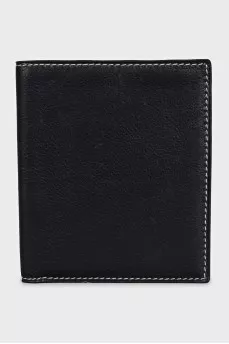 Men's black leather wallet with contrast stitching