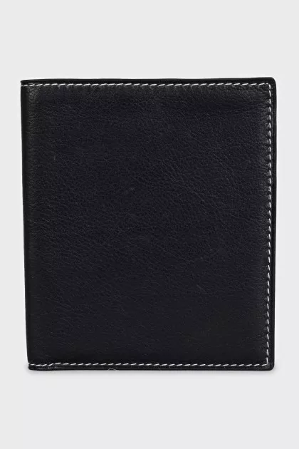 Men's black leather wallet with contrast stitching