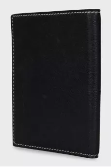 Men's black leather wallet with contrast stitching