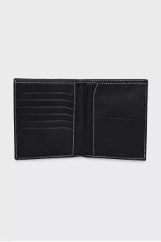 Men's black leather wallet with contrast stitching