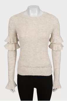 Beige shiny sweater with ruffles
