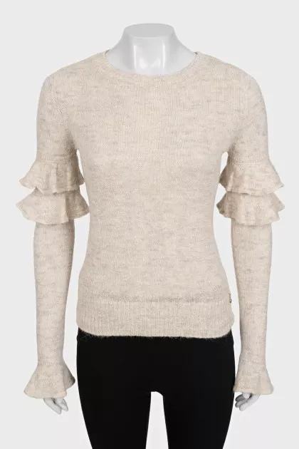 Beige shiny sweater with ruffles