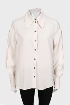 Beige straight-cut button-down shirt