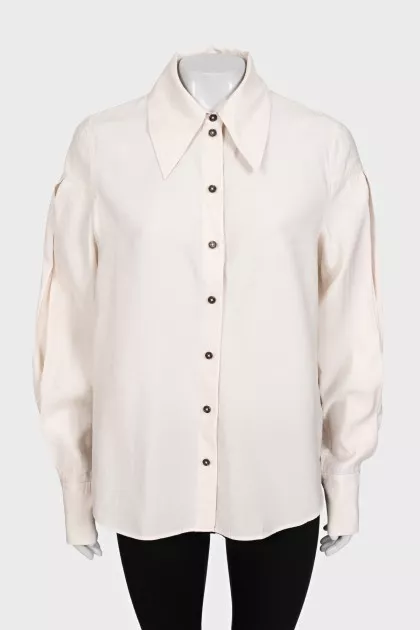 Beige straight-cut button-down shirt