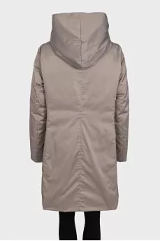 Beige straight-cut coat with a hood
