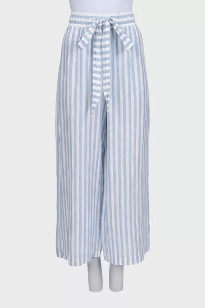Striped straight-leg trousers with ties