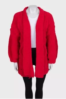 Red knitted cardigan