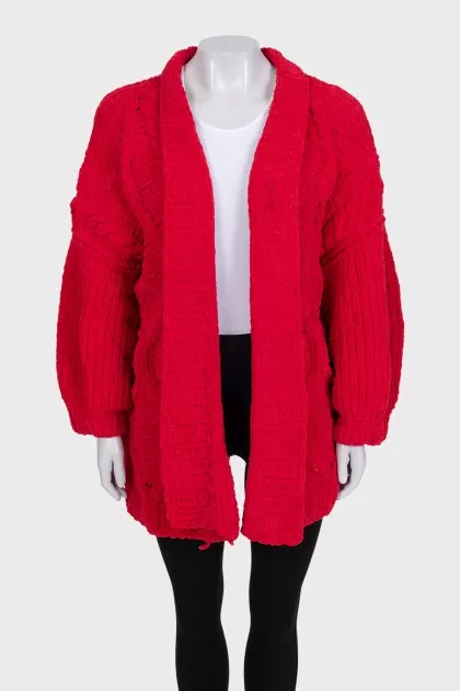 Red knitted cardigan