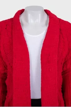 Red knitted cardigan