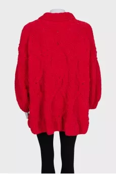 Red knitted cardigan