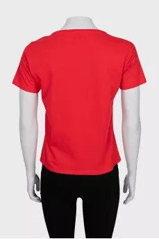 Red straight t-shirt with branded print