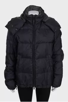 Black down jacket with a zip-up hood