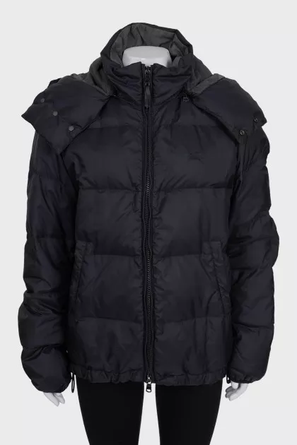 Black down jacket with a zip-up hood