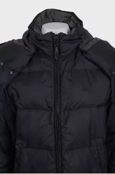 Black down jacket with a zip-up hood