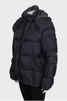 Black down jacket with a zip-up hood