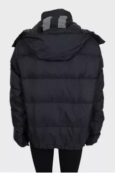 Black down jacket with a zip-up hood