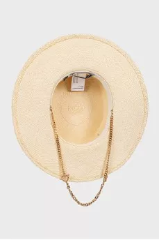Straw hat with a gold chain
