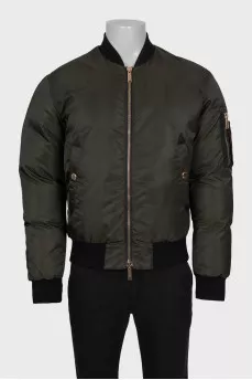 Men's insulated green bomber jacket