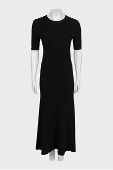 Black ribbed maxi dress with waist embellishment
