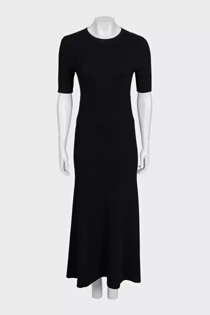 Black ribbed maxi dress with waist embellishment