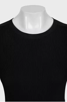 Black ribbed maxi dress with waist embellishment