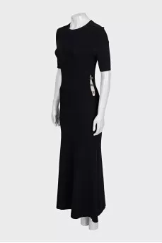 Black ribbed maxi dress with waist embellishment