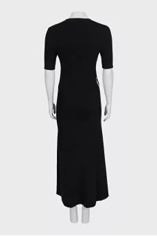 Black ribbed maxi dress with waist embellishment