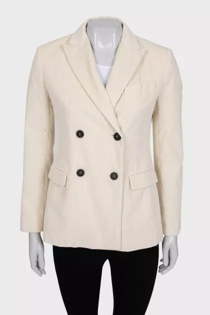 Double-breasted corduroy jacket in white