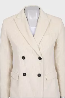 Double-breasted corduroy jacket in white