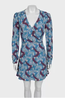 Blue fitted dress with floral print