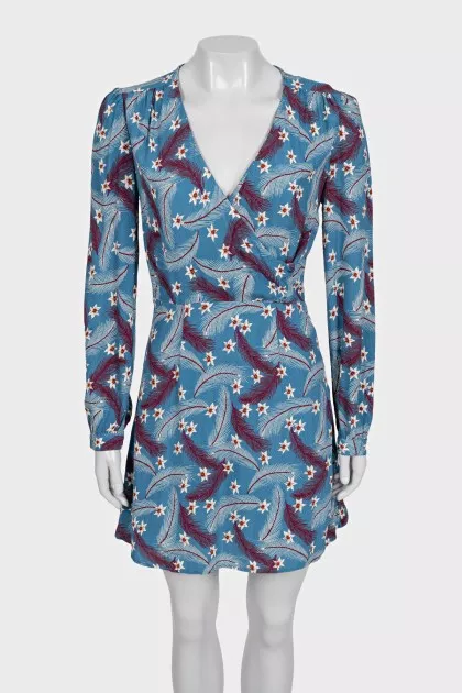 Blue fitted dress with floral print