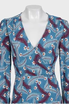 Blue fitted dress with floral print