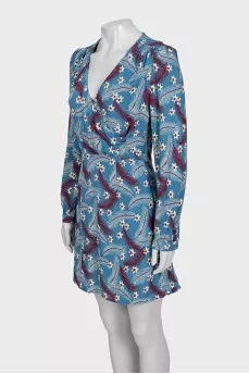 Blue fitted dress with floral print